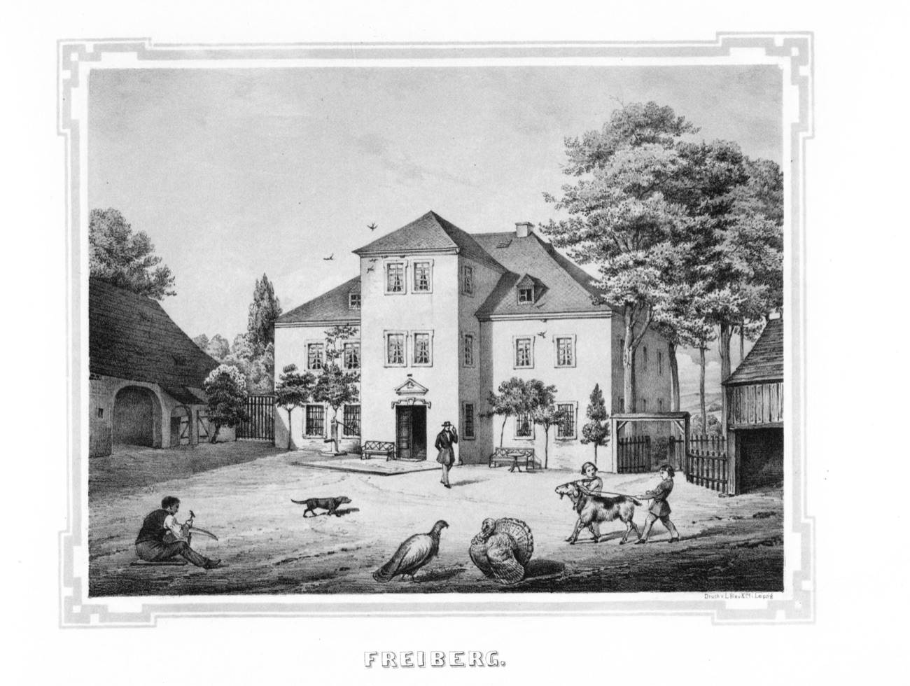 Lithografie Rittergut Freiberg oberen Teils, um 1856