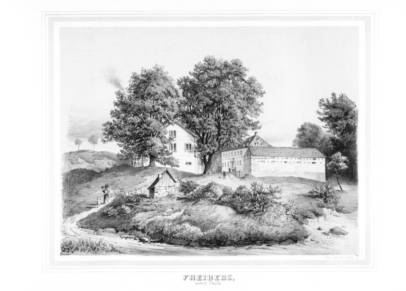 Lithografie Rittergut Freiberg unteren Teils, um 1856